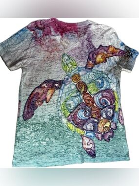 Blue 84 White Tee with Multicolor Sea Turtle Graphic